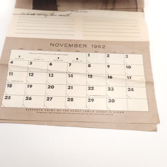 1962 Bernel Hollingsworth Boy Scout Complete Calendar Raton New Mexico - Picture 16 of 16